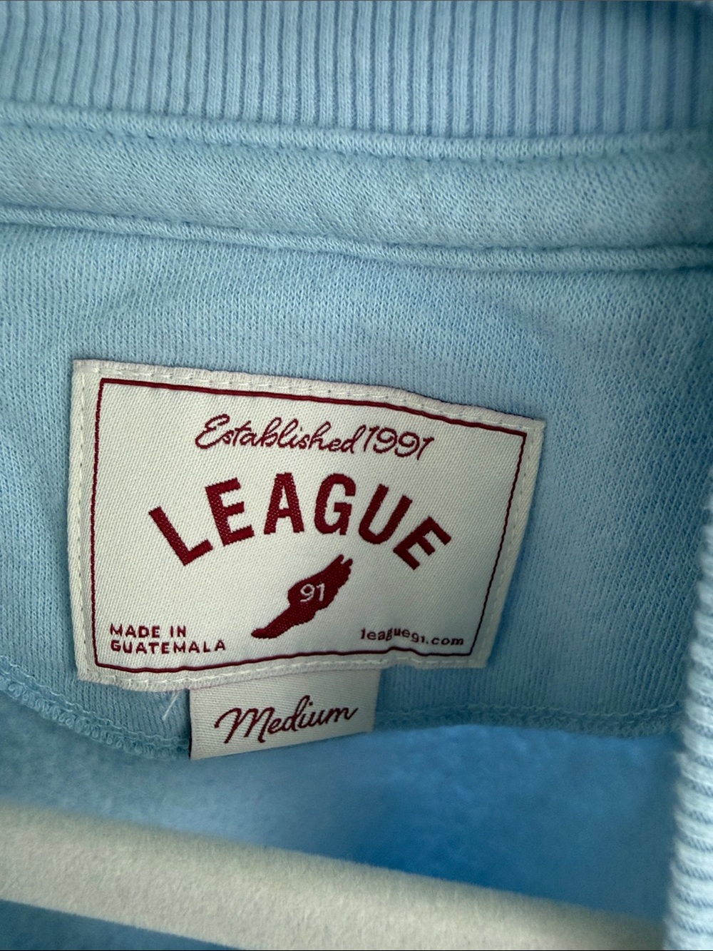 League Light Blue Crewneck Sweatshirt with Navy Ole Miss Logo - Picture 3 of 5